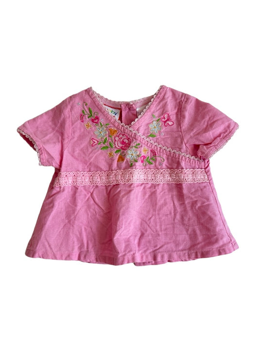 Vintage pink sommerbluse m. broderi str. 6-9 mdr.